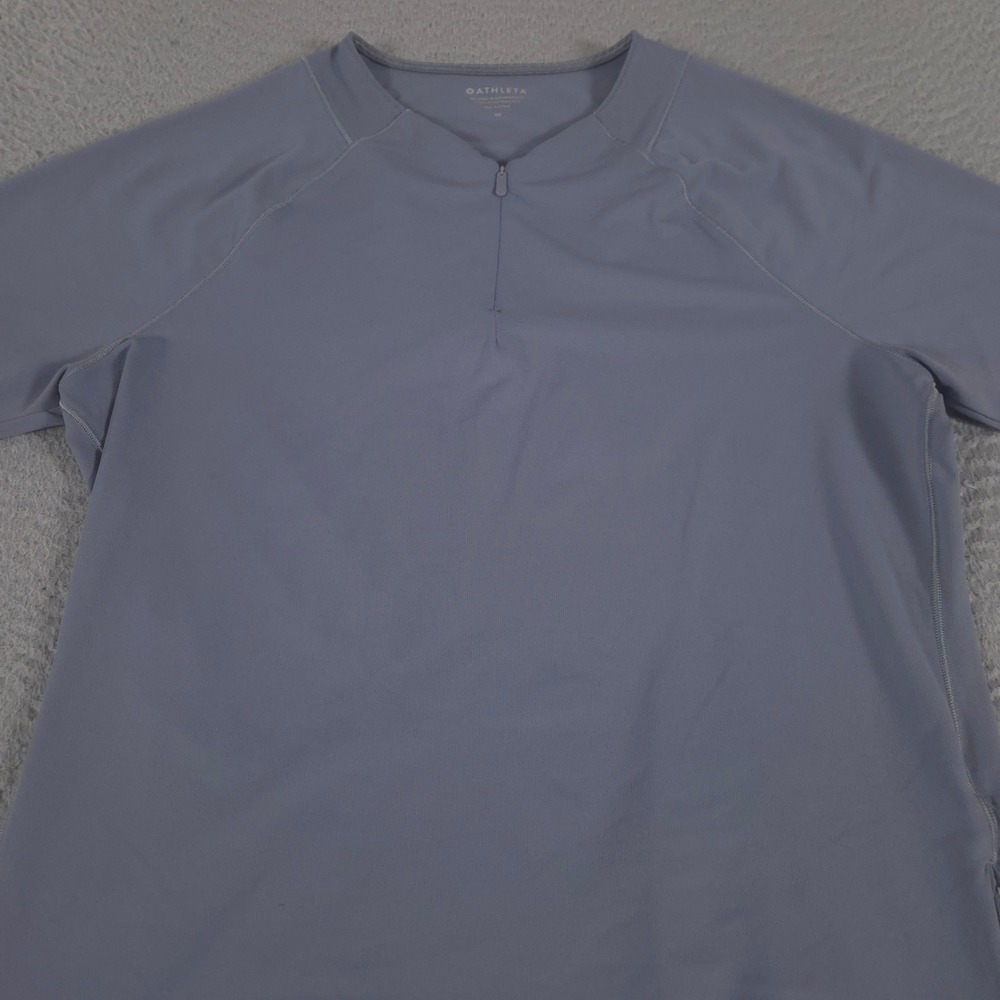 Athleta Top Womens Medium Blue Pacifica Rash Guard Short Sleeve 1/4 Zip Hiking